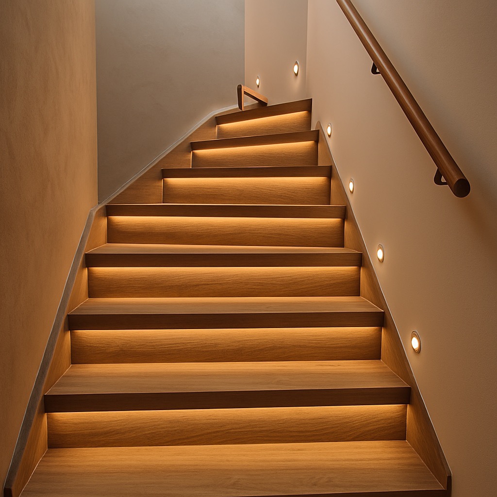 Pvc trap in houtlook met zichtbare structuur in de slijtlaag