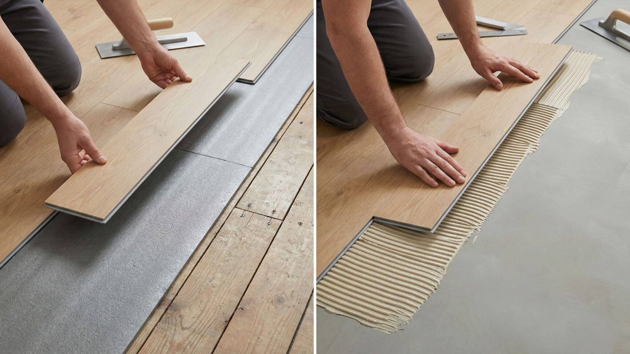 Vergelijking tussen klik pvc en lijm pvc op een houten ondervloer