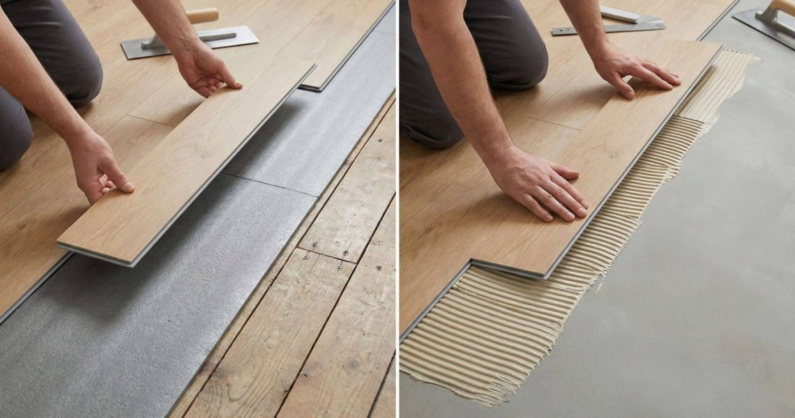 Vergelijking tussen klik pvc en lijm pvc op een houten ondervloer
